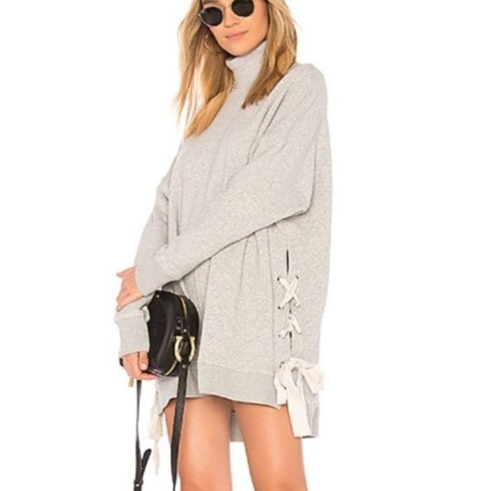 Free People 'So Plush' Lace-Up Pullover Sweatshirt - size Medium in Heather Grey